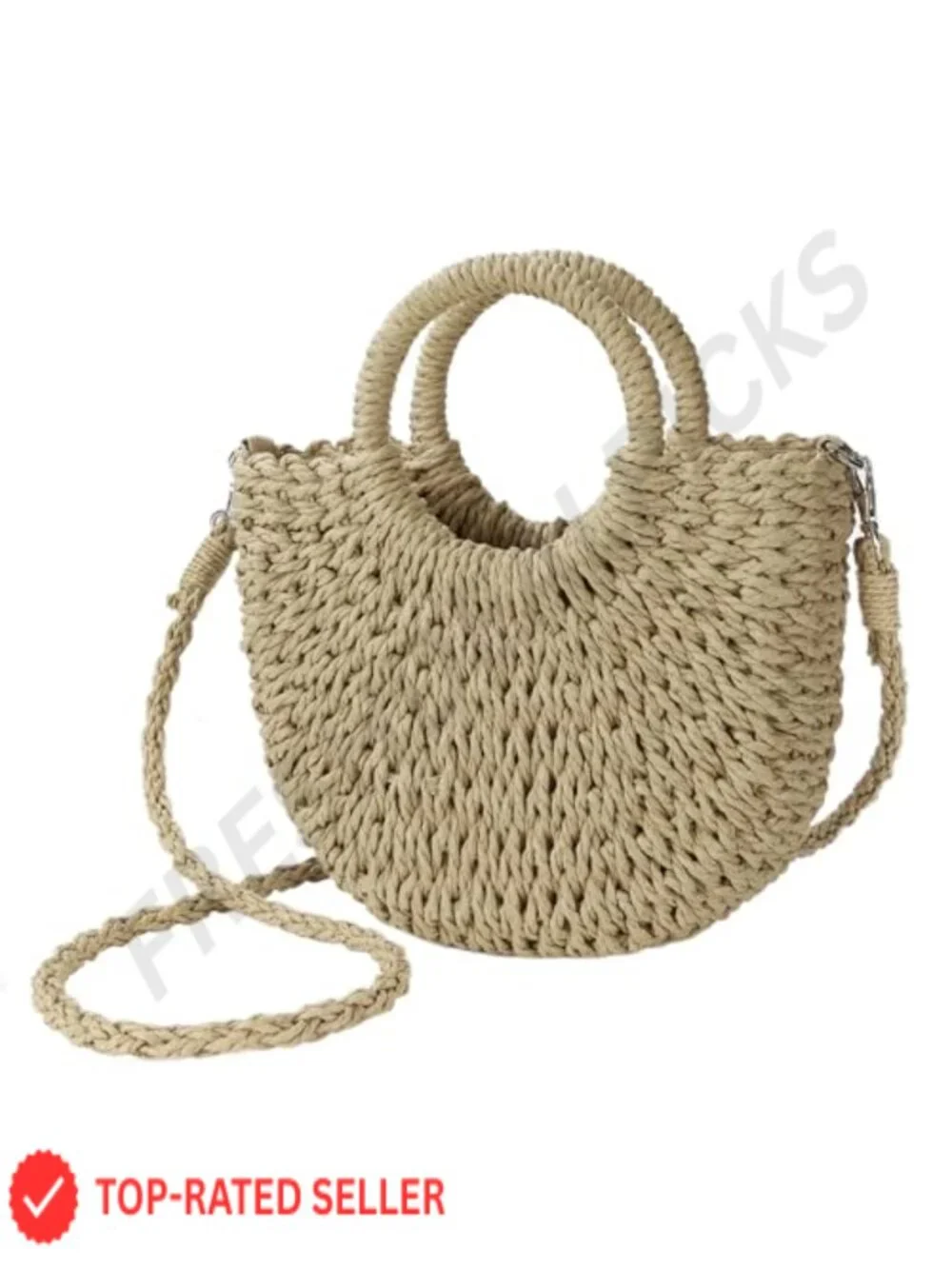 Handwoven Straw Beach Bag Woven Crossbody Shoulder Satchel with Top Handle